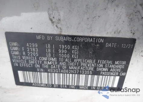 2022 Subaru Impreza Base 5-Door из США, поврежденный, VIN 4S3GTAB62N3713355